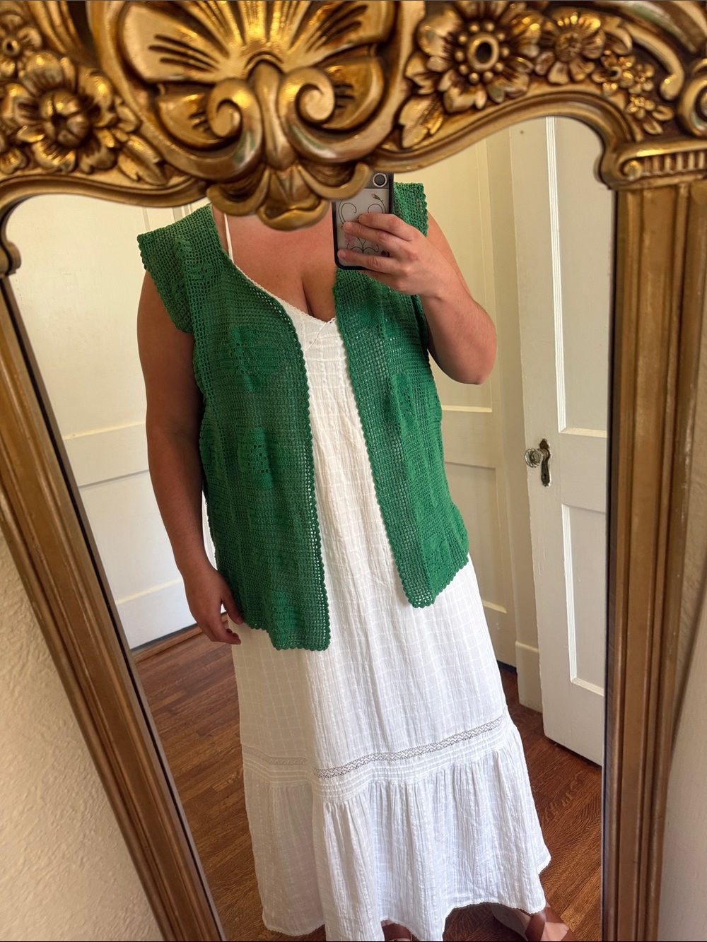 Hand-Crocheted Vintage Green Flower Vest